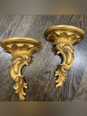 Vintage Gold Gilt Wall Corbels Shelf Pair 50-70s